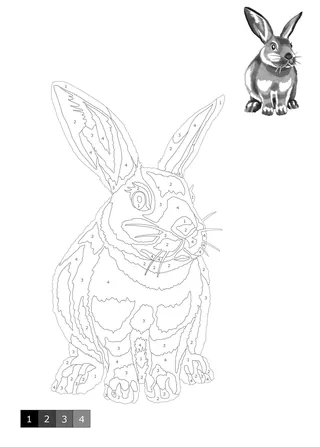 Black and white bunny shading by numbers illustration