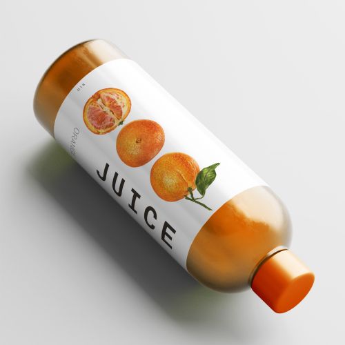 Orange juice bottle packaging with fruit illustrations