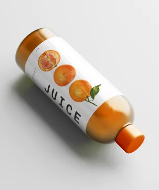 Orange juice bottle packaging with fruit illustrations