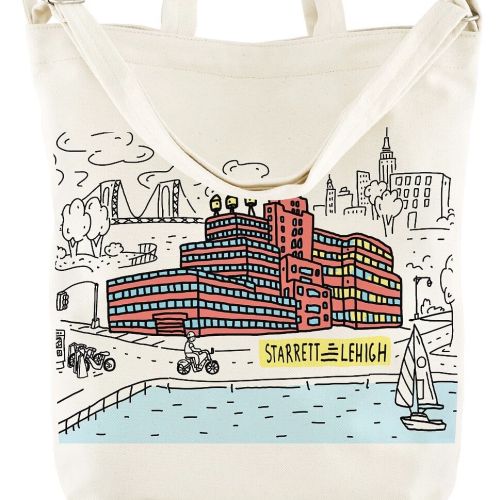 An RXR Realty tote bag with Starrett-Lehigh architecture