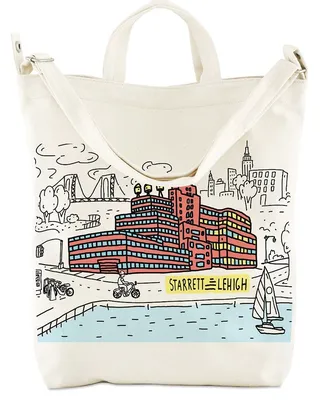 An RXR Realty tote bag with Starrett-Lehigh architecture