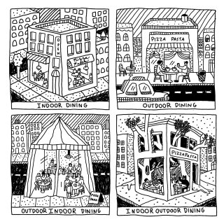 Comic strip of dining during COVID