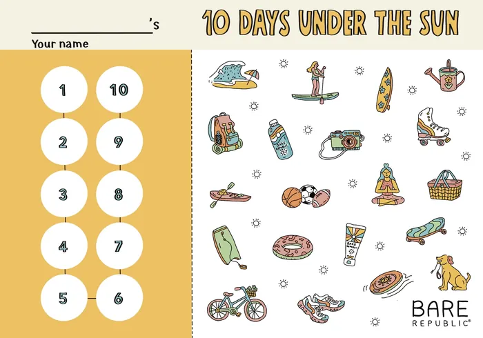 Counting activity with 10 summer items and empty numbered circles