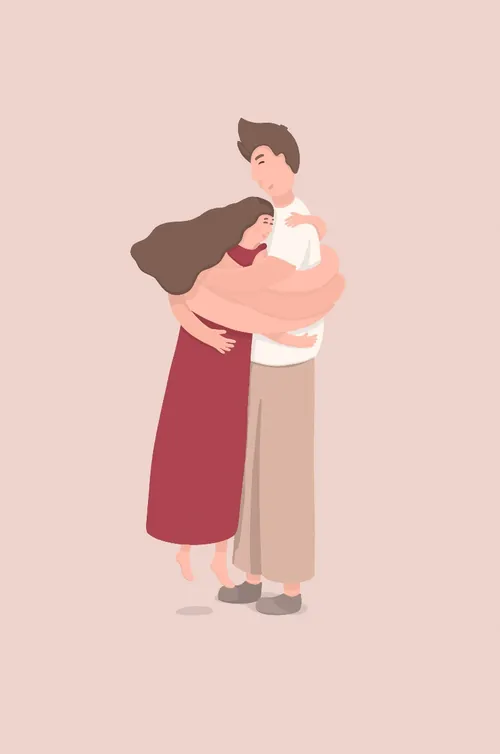 Digital illustration of a couple hugging by Samy Löwe