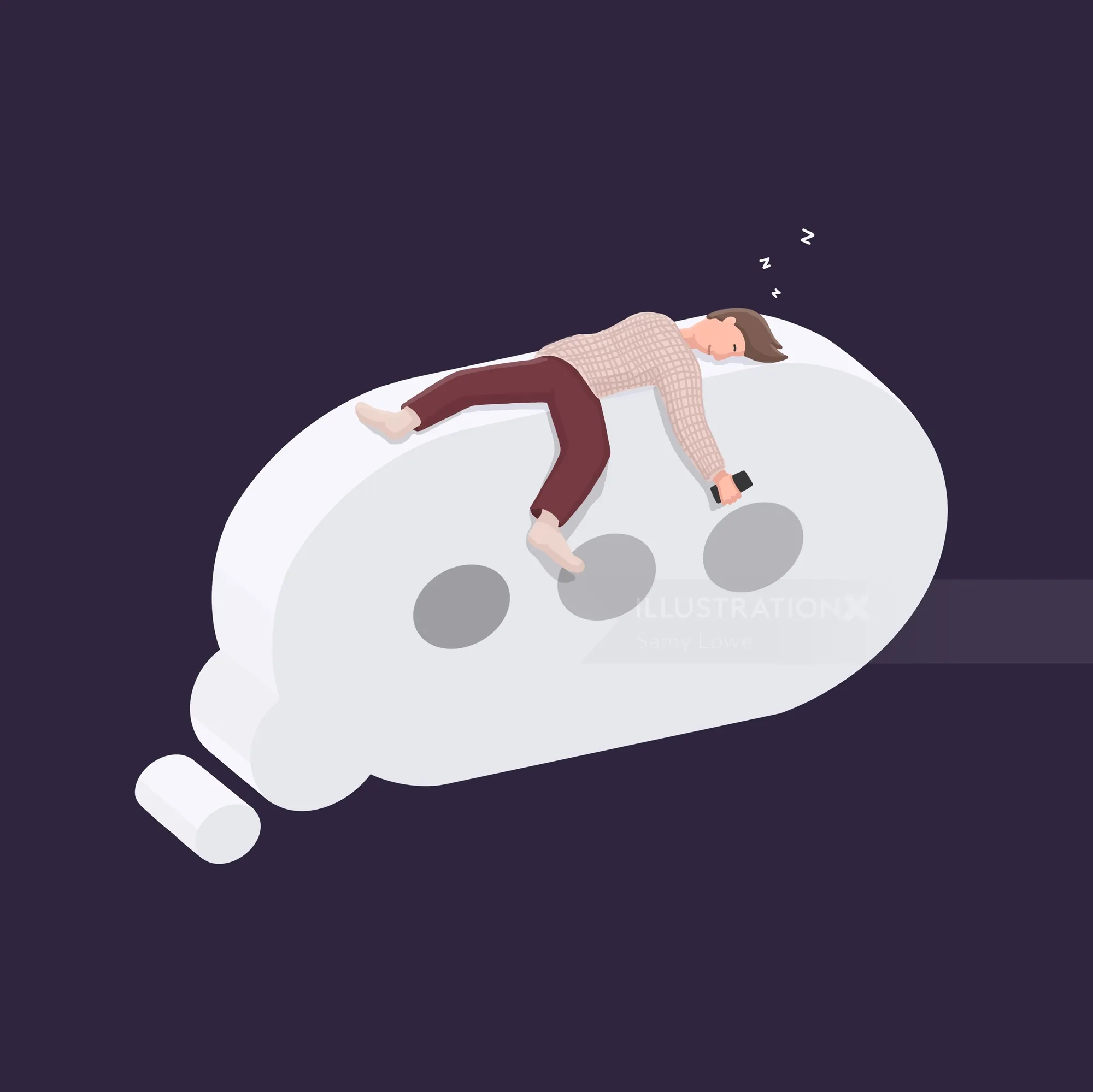 Person sleeping on a giant battery icon illustration by Samy Löwe