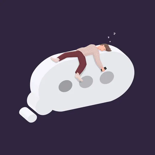 Person sleeping on a giant battery icon illustration by Samy Löwe