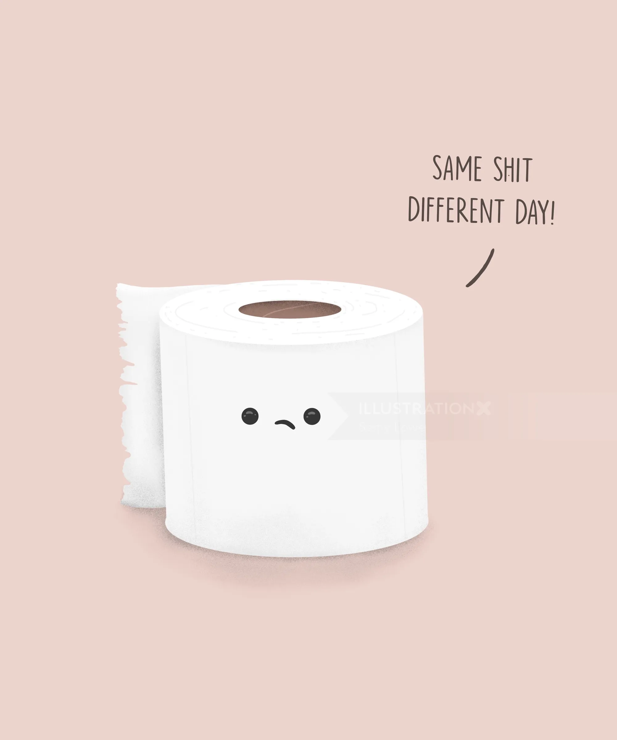 Toilet paper roll cartoon with sad face and text by Samy Löwe