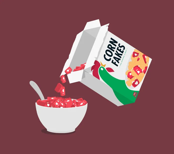Illustration of Corn Fakes cereal pouring into bowl by Samy Löwe