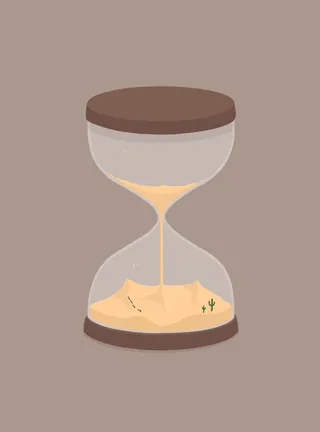 Hourglass with sand and small desert plants inside by Samy Löwe