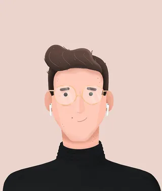 Minimalist portrait of a man with glasses and earbuds by Samy Löwe