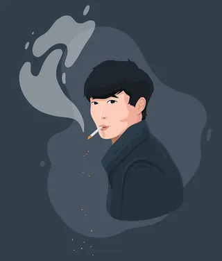 Portrait of a man smoking a cigarette with smoky background by Samy Löwe