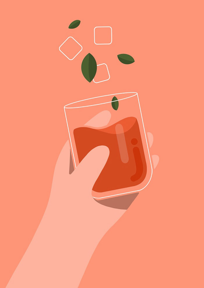 Graphic hand with glass of juice