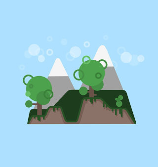 Desenhos animados e humor bolas verdes na montanha