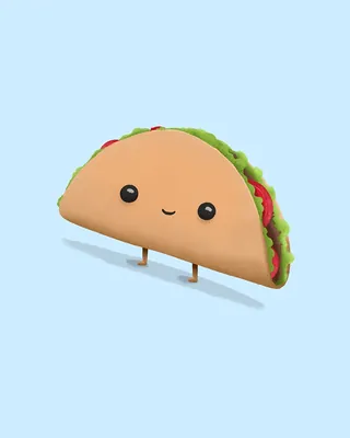 3D smiling taco character with eyes and legs on blue background by Samy Löwe