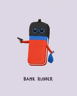 Bank robber character with gun and money bag by Samy Löwe