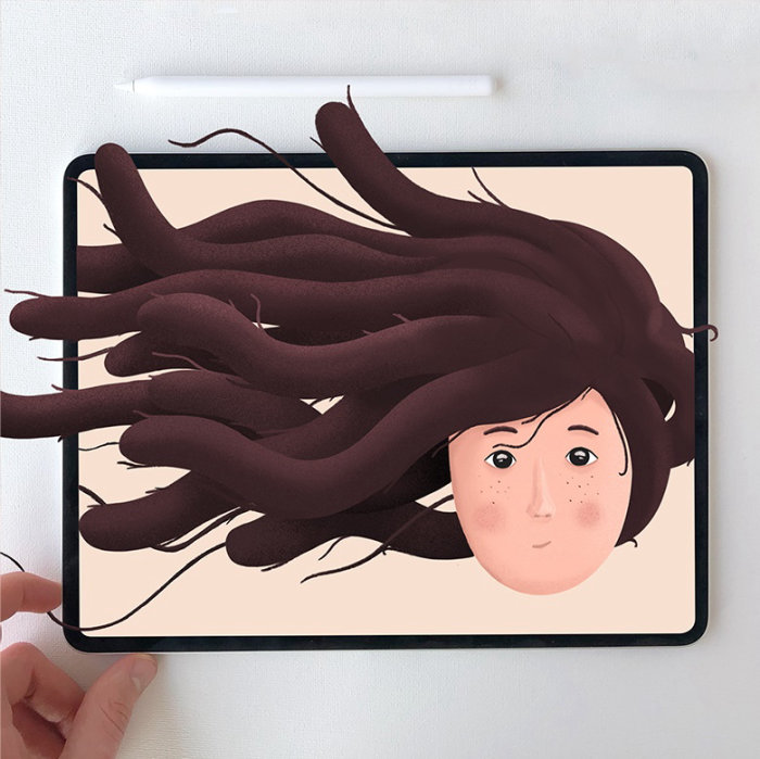 Graphic woman with long hair 