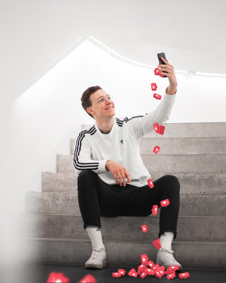 Hombre gráfico tomando un selfie