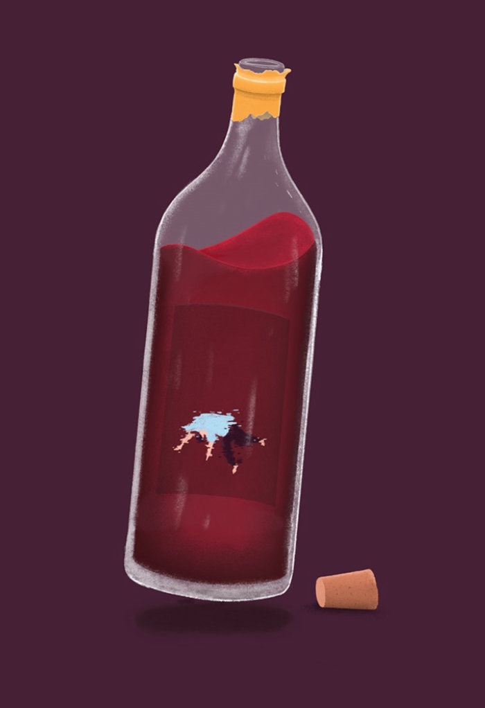 Graphic man drowning in the bottle
