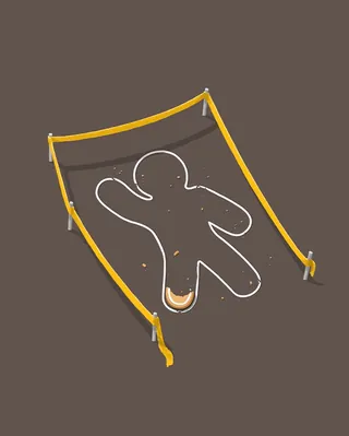 Gingerbread man crime scene outline with bitten arm by Samy Löwe