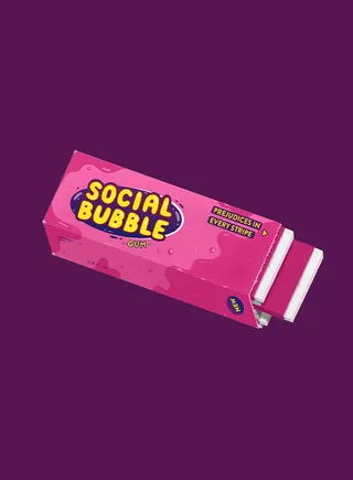 Pink social bubble gum package illustration by Samy Löwe