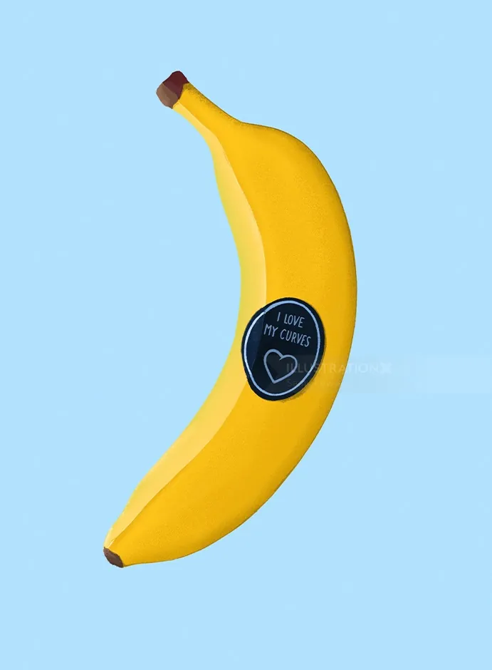 Banana with black sticker saying I Love Bananas by Samy Löwe