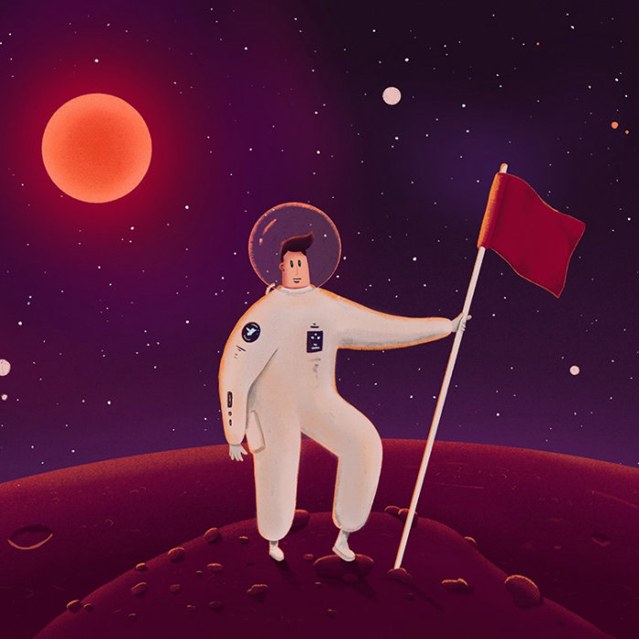 Graphic man on red planet