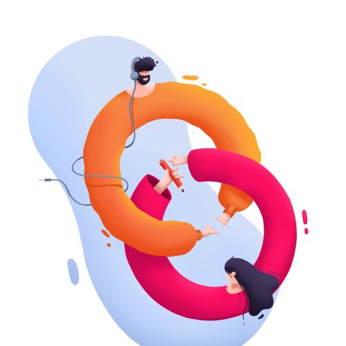 Abstract human figures forming colorful Mobius loop, artwork by Samy Löwe