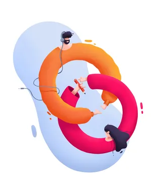 Abstract human figures forming colorful Mobius loop, artwork by Samy Löwe