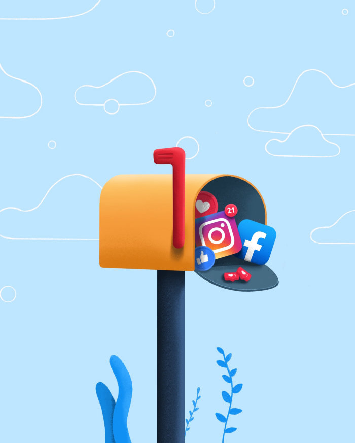 Ícones gráficos de mídia social na caixa de postagem