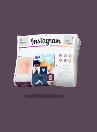Illustration of Instagram interface as a newspaper, by Samy Löwe