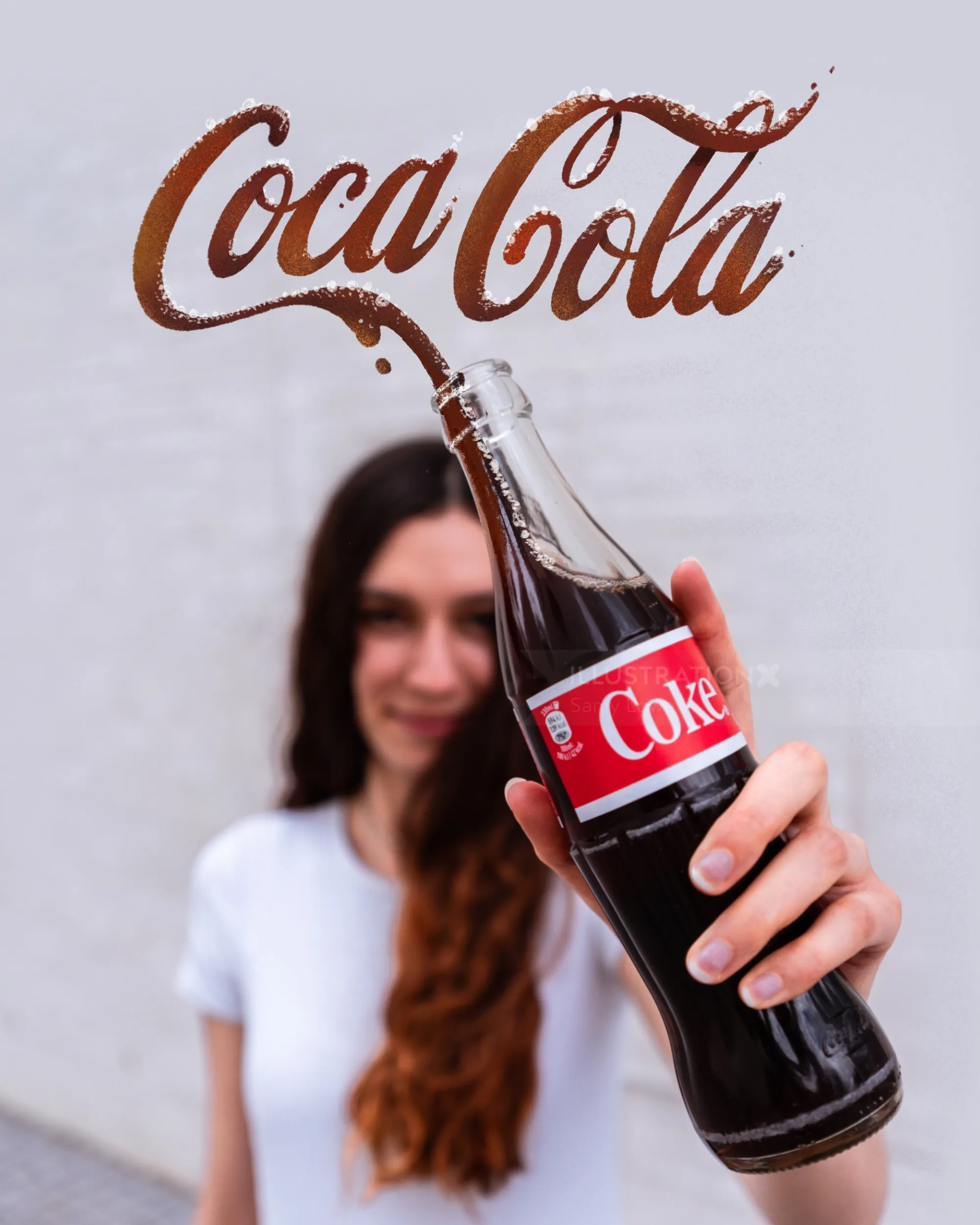 Young woman holding a classic Coca-Cola glass bottle by Samy Löwe