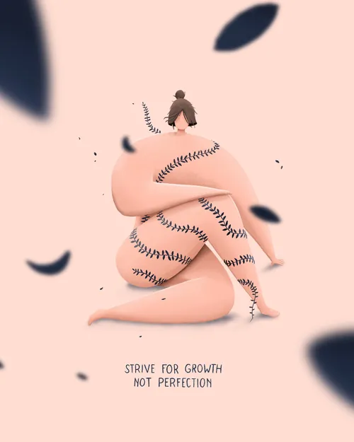 Surreal abstract nude figure wrapped in stitches by Samy Löwe
