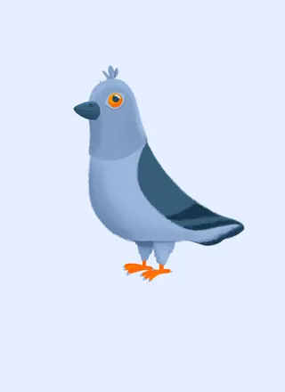 Stylized blue pigeon with orange feet and eye by Samy Löwe
