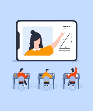 Students watching virtual math lesson with teacher explaining a triangle by Samy Löwe