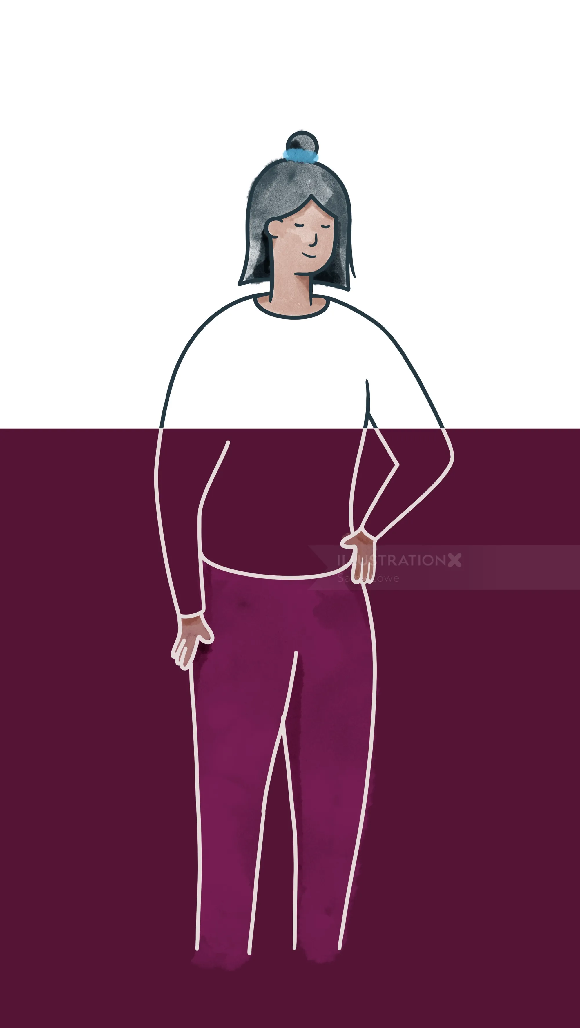 Stylized woman standing with short hair and hand on hip by Samy Löwe