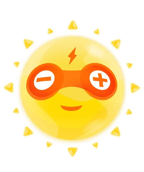 Smiling sun with positive and negative goggles by Samy Löwe