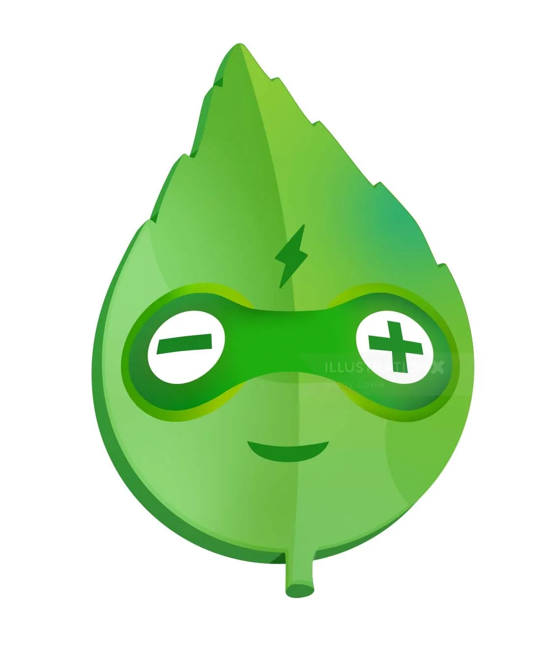 Green leaf with plus and minus symbol mask illustration by Samy Löwe