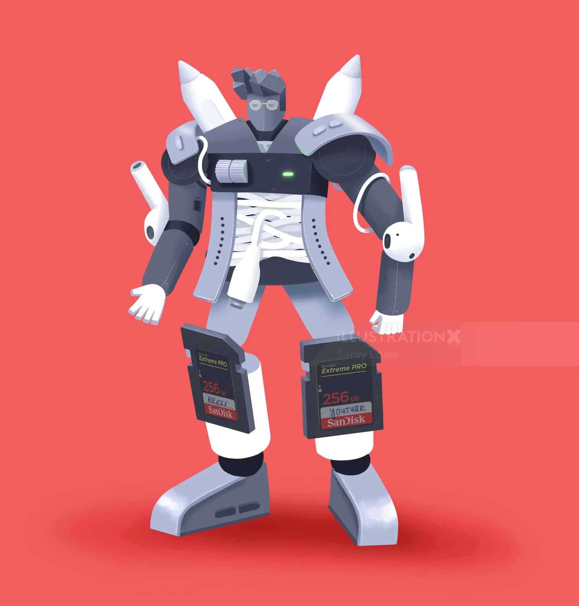 Futuristic robot with digital display panels by Samy Löwe