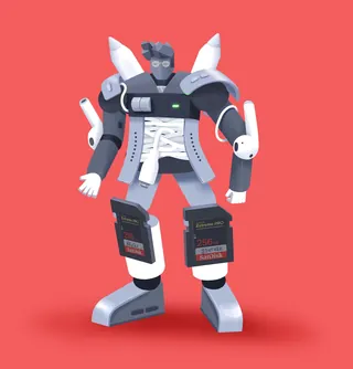 Futuristic robot with digital display panels by Samy Löwe