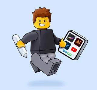 Lego-style figure holding digital tablet and pen by Samy Löwe