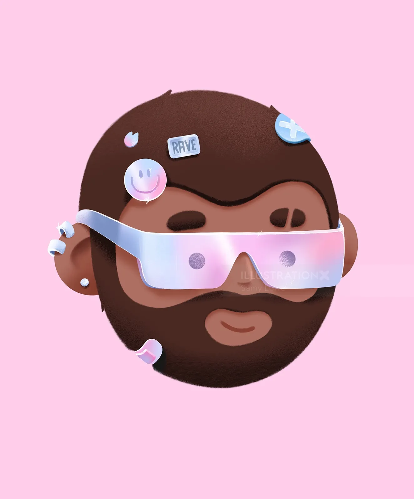 Samy Löwe 制作的带 VR 眼镜和贴片的 3D 胡须头像