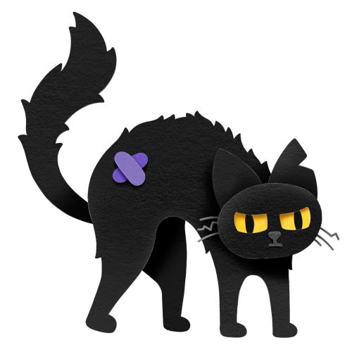 Black cat with arched back and yellow eyes illustration