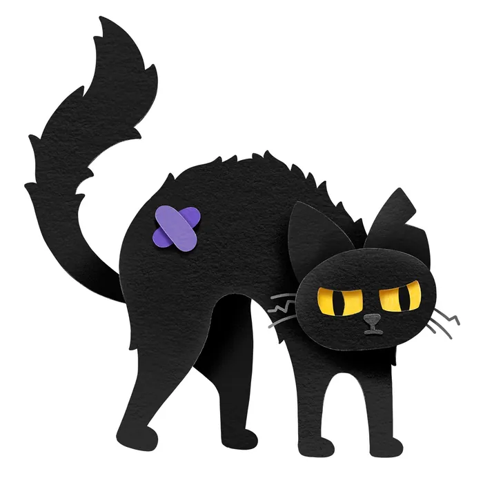 Black cat with arched back and yellow eyes illustration