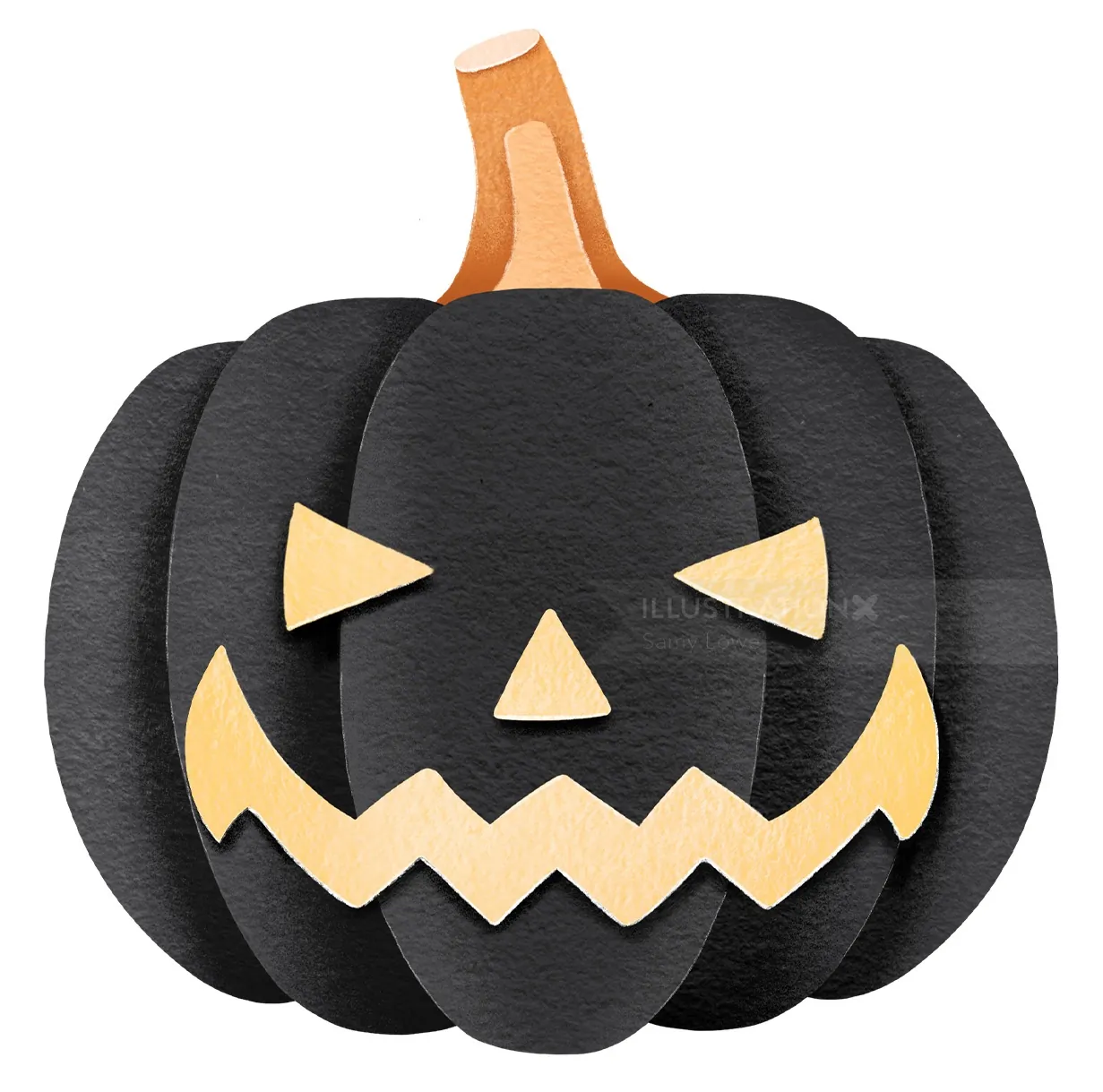 Black pumpkin with triangular eyes and jagged mouth