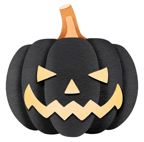 Black pumpkin with triangular eyes and jagged mouth