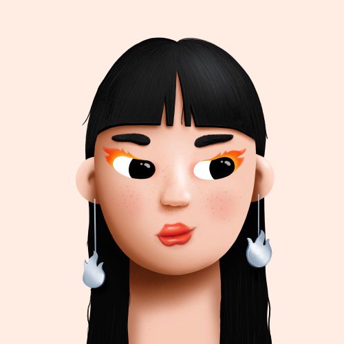 3D woman with black hair, orange makeup, and silver jewelry