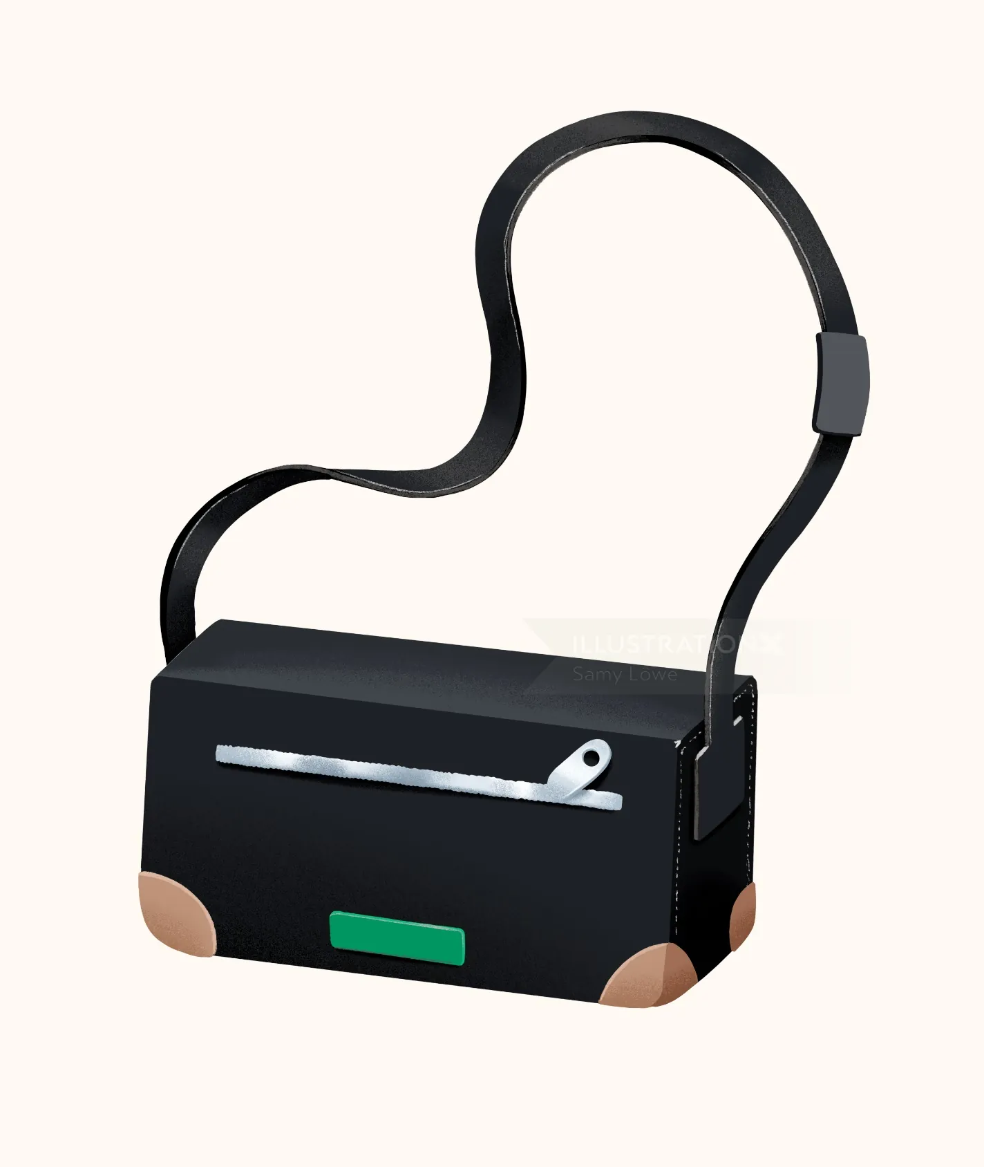 Black shoulder bag with zipper and brown corner details