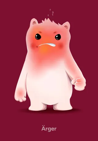 Angry cartoon bear with red face and clenched fist