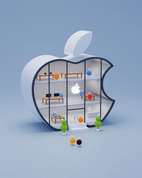 苹果房子的3d插图