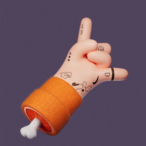 Cgi illustration of tatooed fingers